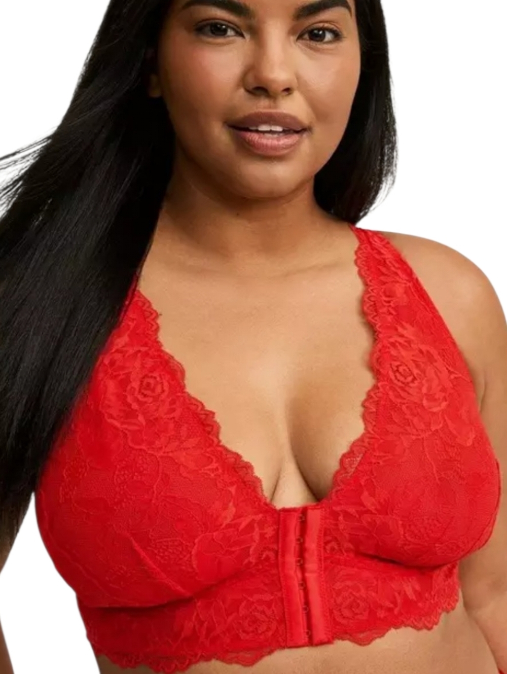 TORRID red lace front close unlined plunge bralette 4X